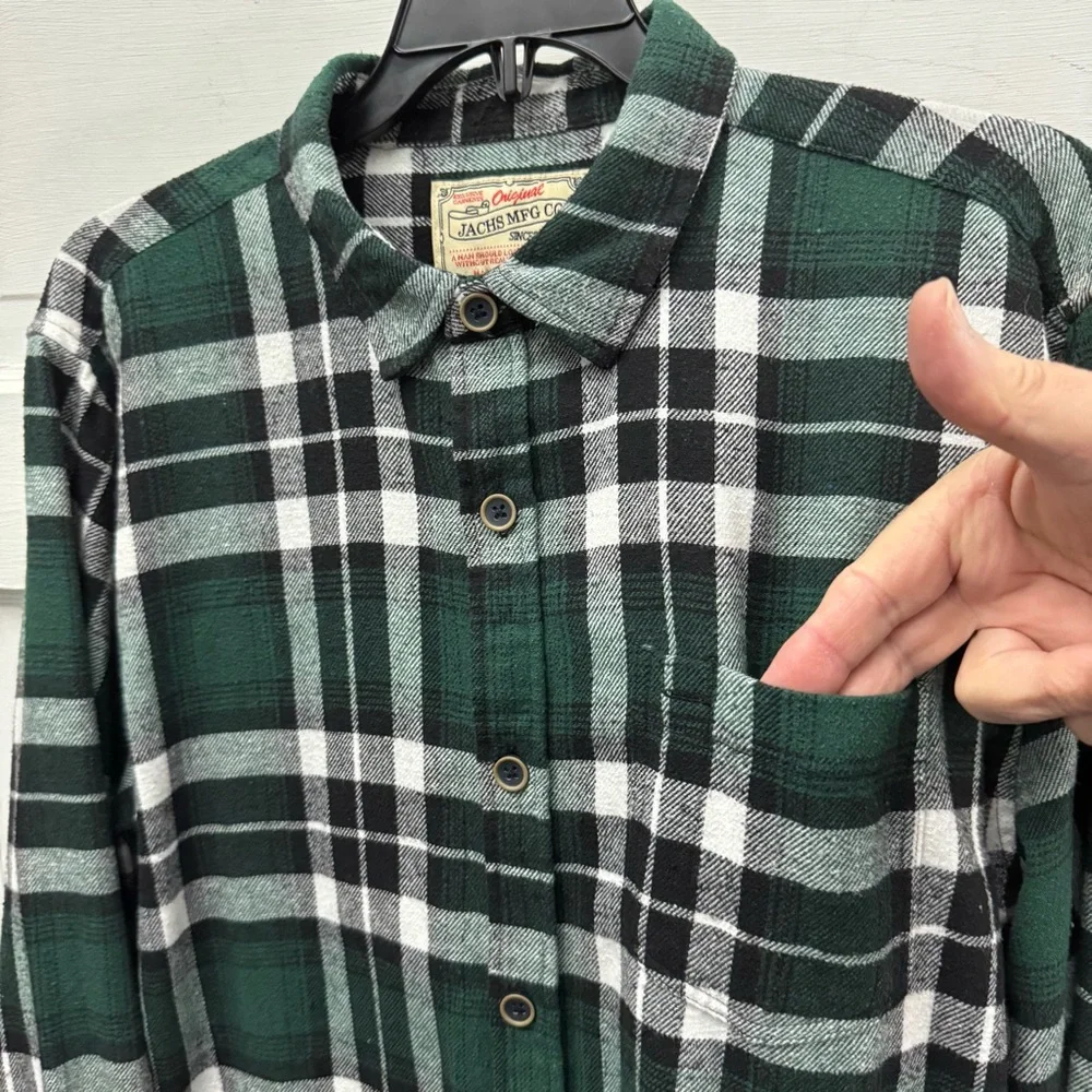 Plaid Flannel Button Up Shirt Jachs MFG Co Men L Green Black - Picture 3 of 9